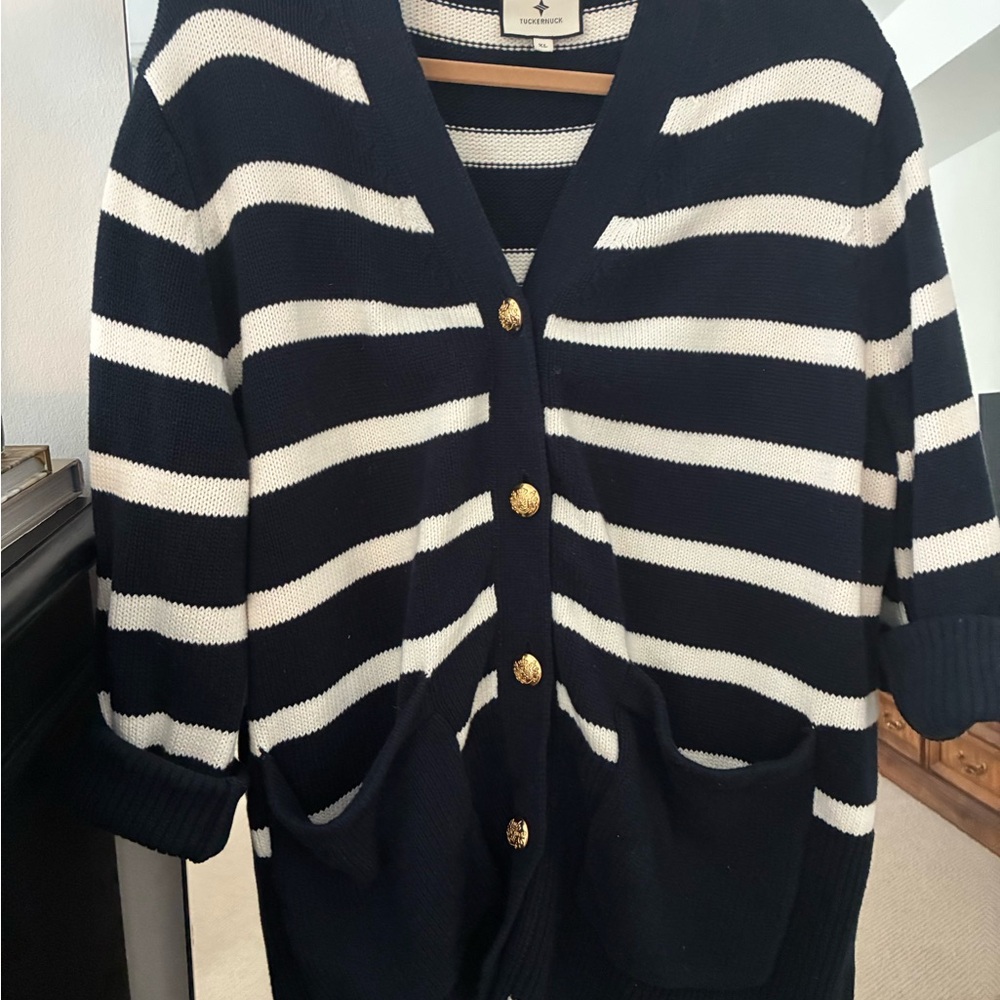 Tuckernuck Navy and Cream Striped Cardigan